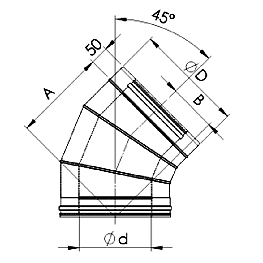 Dubultizolēta dūmvada līkums 45°