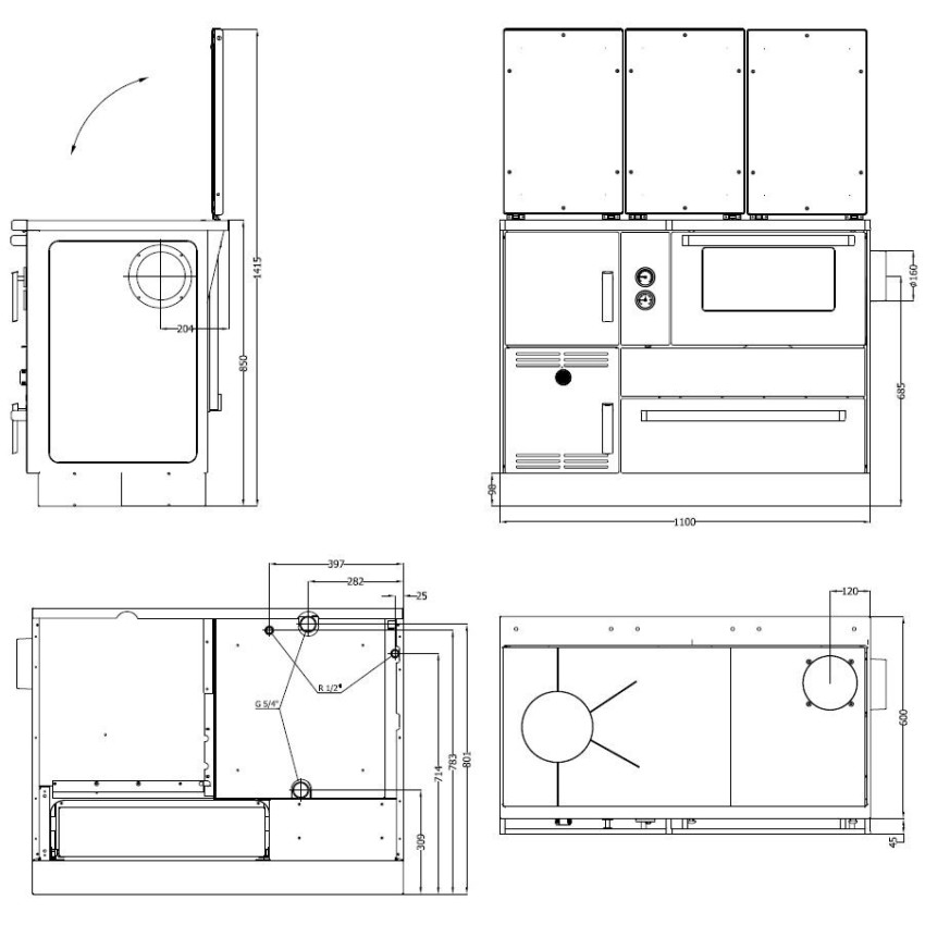 Centrālapkures plīts Term 35 black labās rokas 32kw