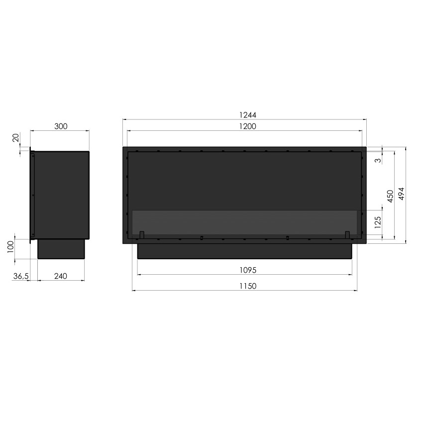 Biokamīns Slim Black 1200 Biokamīns Slim Black 1200
